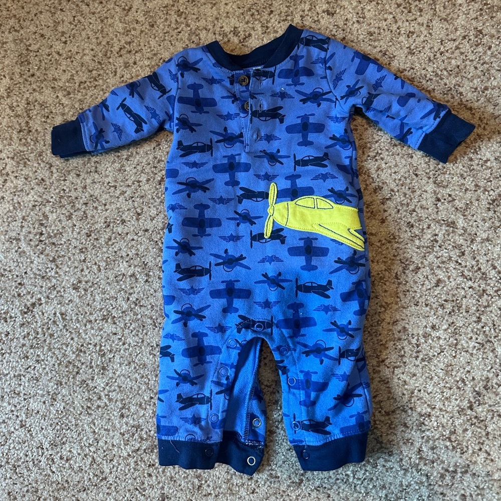 Vibrant Blue Airplane Kids Footie